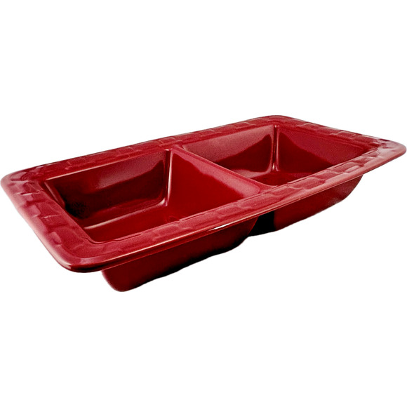 Longaberger Pottery Woven Traditions Divided Dish Paprika Red #3181440 - Picture 1 of 12
